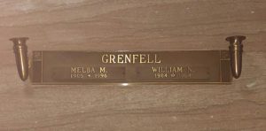 Memorial plaque to William Nicholas Grenfell - d. 1964 Melba Marie Grenfell - d. 1996
