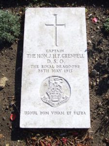 Memorial to Julian Henry Francis Grenfell d. 1915 at Boulogne Eastern cemetery, France.