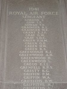 Royal Airforce Memorial, Runnymede, Surrey. bearing the name RPS Grenfell d. 1941