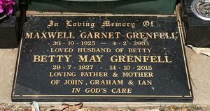 Memorial Maxwell Garnet Grenfell- d. 1896 Betty May Grenfell - d. 2015