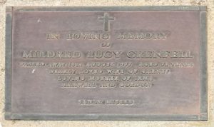 Memorial plaque Mildred L Grenfell