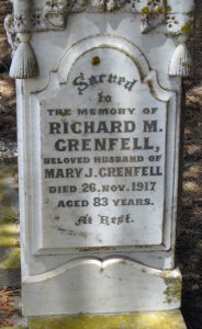 Memorial stone to Richard Matthews Grenfell d. 1917 Mary J Grenfell